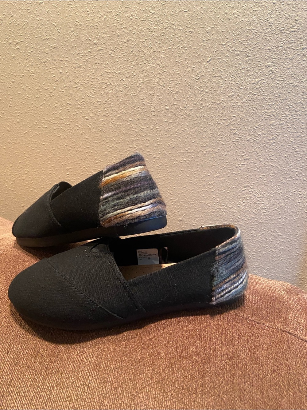 Jellypop Black Slip-On Flats with Multicolor Striped Heel